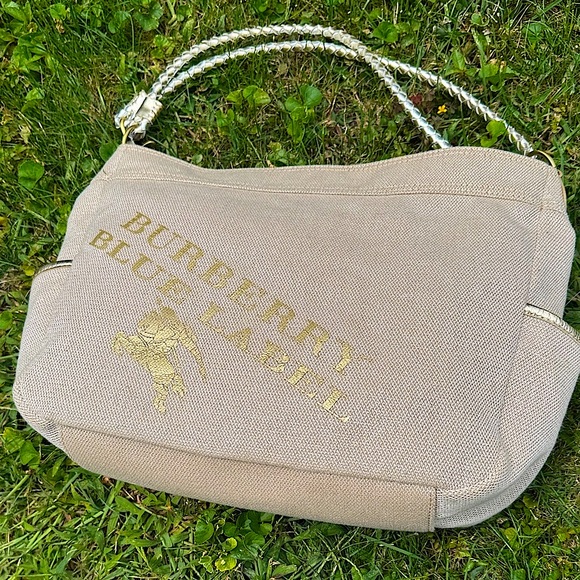 GUC Burberry Blue Label Beige with gold trim Canvas Shoulder bag, pink interior - Picture 1 of 16